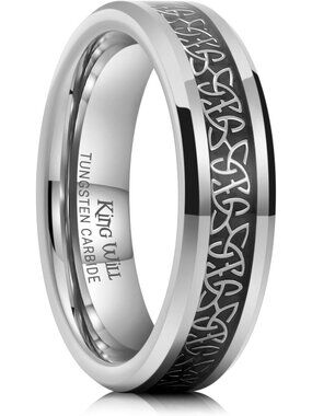 Celtic Claddagh Tungsten Ring with Opal & Carbon Fiber Inlay - Men's Comfort Fit